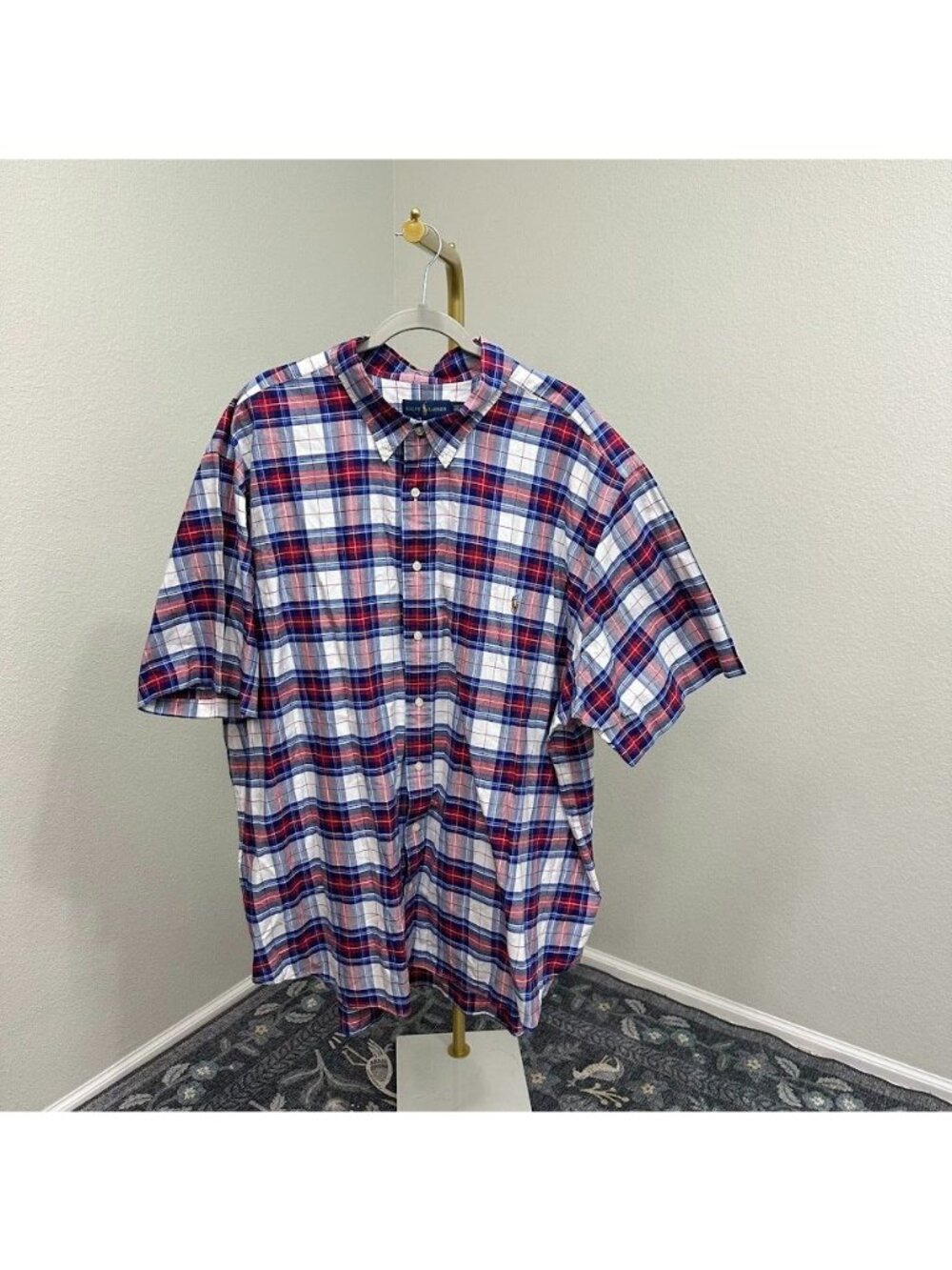 Ralph Lauren Short Sleeve Patriotic Plaid Button Up Shirt Mens Plus Size 4XB